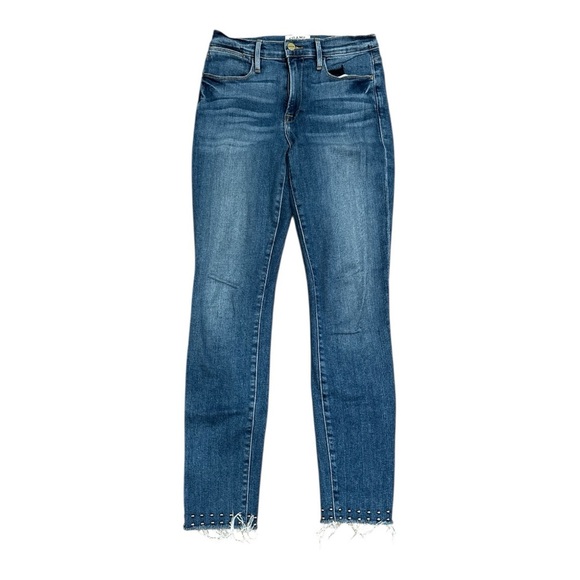Frame Denim Le High Skinny Blue Jeans with Distressed Details - Picture 1 of 7